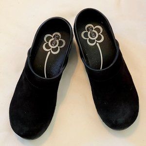 Sanita black suede clogs